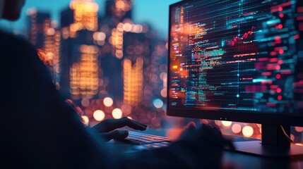 Fototapete - Explore a modern digital environment showcasing user interaction with technology, emphasizing communication and data visualization for business solutions.