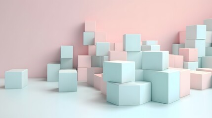 Poster - Dynamic colorful cube arrangement modern studio 3d rendering minimalist environment aerial view abstract design