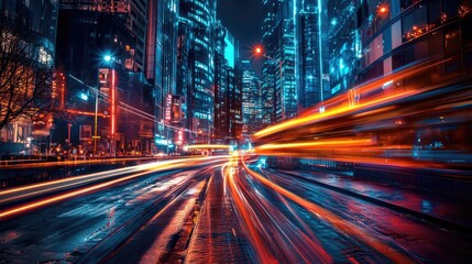 Aufkleber - A captivating digital artwork showcasing a vibrant data stream with neon lights. The image evokes a sense of speed and technological advancement in a modern urban setting