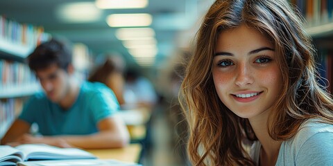 Aufkleber - A pair of mature students in a library, studying together with open textbooks and taking notes, deeply engaged in discussion and learning.