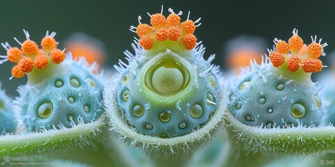 Poster - A close-up of an individual pollen grain, exposing its complex, spiky surface and detailed cellular structure, softly glowing.