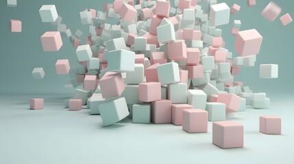 Poster - Dynamic cube explosion abstract space 3d animation minimalist design top-down view modern art concept