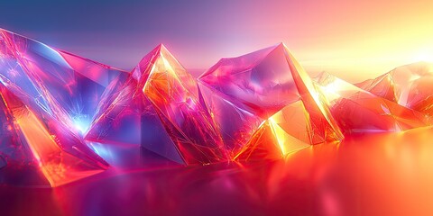 Poster - A detailed examination of crystalline structures under a microscope, featuring sharp edges and shimmering, prismatic colors.