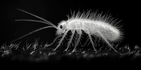 Poster - An extreme close-up of a dust mite, showcasing its tiny legs and detailed exoskeleton visible through the microscope's lens.