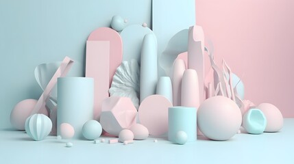 Poster - Abstract shapes composition studio 3d rendering minimalist environment eye-level view modern aesthetic