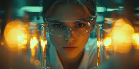Aufkleber - Three middle-aged learners in a science workshop, surrounded by lab equipment, working through hands-on experiments with determination and enthusiasm.