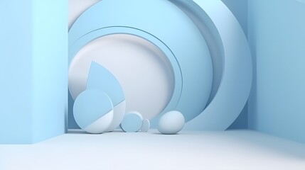 Poster - Dynamic abstract shapes interaction minimalist space 3d composition bright blue environment artistic viewpoint