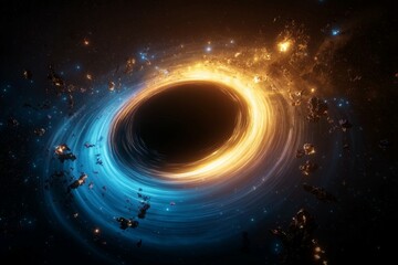 Wall Mural - blue and orange hole in space with a lot of debris around it