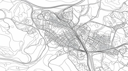 City map aerial view, urban planning, road network, infrastructure, background hills, for urban development projects