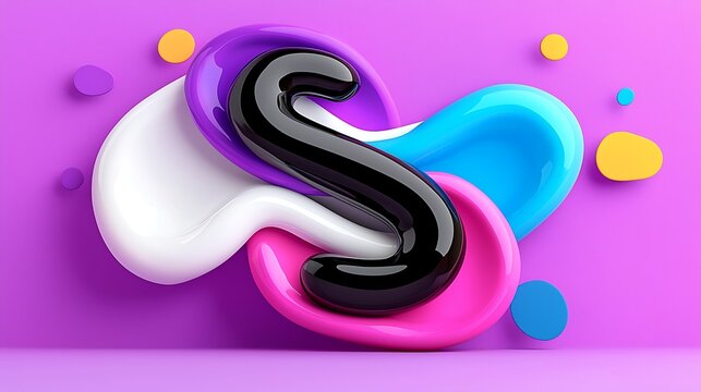 Abstract Colorful 3D Letter S with Liquid Shapes