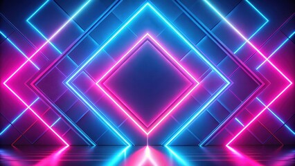 Wall Mural - abstract vibrant neon light display with geometric shapes and glowing lines on a dark background