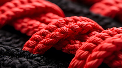 Fototapete - Captivating close-up of red and black rope textures studio setting macro photography abstract perspective