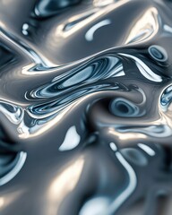 Poster - Dynamic metallic ink flowing in shades of silver close-up abstract textured liquid surface artistic environment