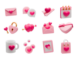 Wall Mural - 3d love set. valentine's day realistic vector concept. love icons for declaration of love, romantic 