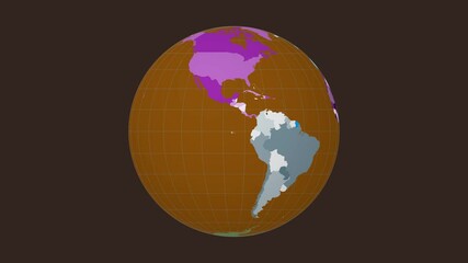 Poster - Rotating earth. Normal sphere view. Fast speed planet rotation. Colored countries style. World map with sparse graticule lines on Indigo background. Energetic animation.