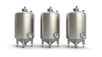 Poster - Stainless steel tanks used for fermenting beverages in a beverage factory.