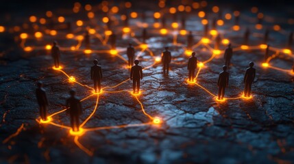 Poster - global network visualization of business people silhouettes connecting in a digital environment conc