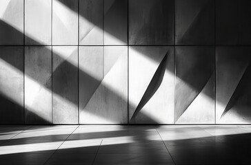 Poster - Abstract architectural background of textured concrete wall with dramatic shadows and light patterns creating a striking visual contrast in a minimalist space