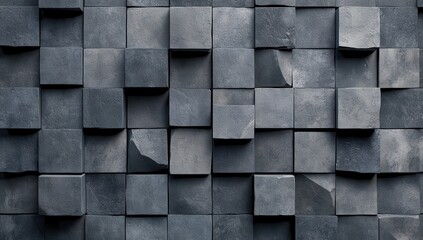 Poster - Abstract Composition of Uneven Dark Blocks Arranged in a Textured Pattern Showcasing Varied Shades of Gray and Surface Imperfections for Architectural Design