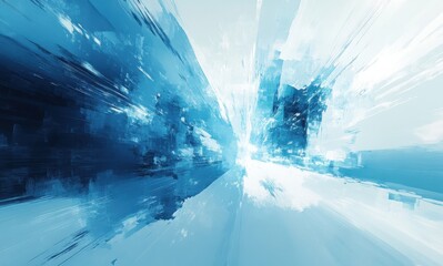 Poster - Abstract Digital Art in Blue Tones Representing Speed, Movement, and Technology with Dynamic Brush Strokes and Light Effects for Modern Design Projects