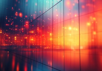 Poster - Abstract futuristic background featuring vibrant colors and glowing lights that reflect off sleek surfaces, ideal for technology, art, and design themes.