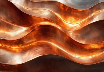 Poster - Abstract Wave Pattern of Metallic Copper and Silver Texture with Flowing Shapes, Illuminated by Warm Light Creating a Dynamic Visual Experience