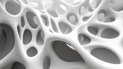 Poster - Abstract White Organic Network Structure with Interconnected Holes Creating a Dynamic, Textured Background for Modern Design and Art Concepts