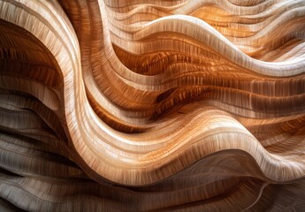Poster - Abstract wood texture showcasing flowing curves and waves, illustrating the beauty of natural patterns and warm tones that create an inviting atmosphere for design projects.