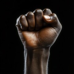 Wall Mural - Close-up of a powerful raised fist symbolizing strength and unity, ideal for Black History Month, social justice campaigns, or empowerment themes.