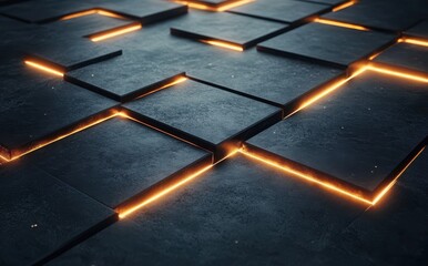 Poster - Dark Textured Surface with Illuminated Edges and Geometric Patterns for Background or Wallpaper Design, Modern and Futuristic Aesthetic Ideal for Digital Art Projects