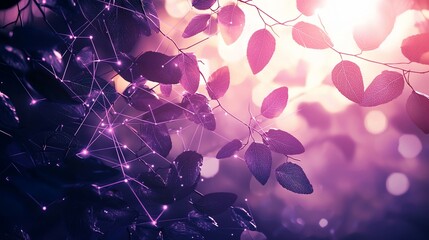 Poster - Purple leaves and glowing network connections.