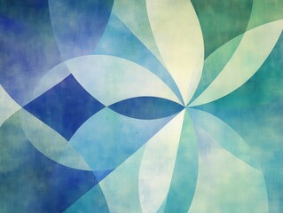 Poster - Abstract Blue and Green Geometric Artwork:  Serene Overlay of Curves and Shapes