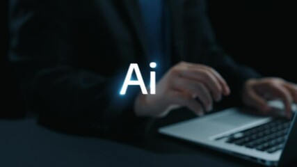 Poster - human interact with ai artificial intelligence virtual assistant chatbot in concept of ai artificial