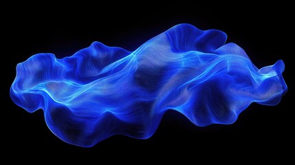 Abstract digital landscape with blue wavy lines converging towards the horizon under a dark