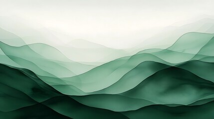 Sticker - Serene abstract landscape of layered green hills under a soft, cloudy sky, evoking tranquility