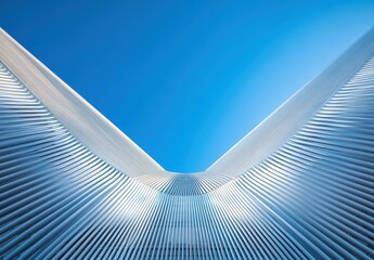Poster - Modern Architectural Design with Sleek Lines and Clear Sky Creating a Striking Visual Perspective of a Contemporary Structure in Urban Environment