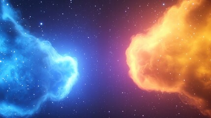 Poster - Abstract Cosmic Scene with Glowing Nebula Clouds in Vibrant Colors and Stars