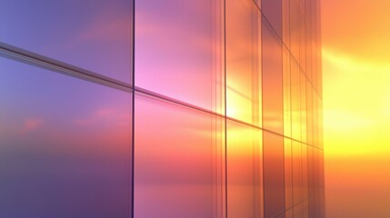 Poster - Futuristic Cityscape with Glowing Glass Windows Reflecting Sunset Vibes