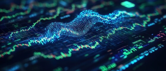 Poster - Abstract Representation of Financial Data Trends with Glowing Graphs and Charts