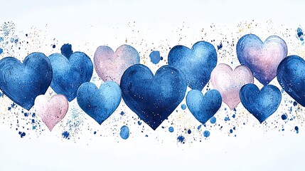 Poster - Colorful watercolor hearts in varying shades creating a vibrant abstract display in a romantic style