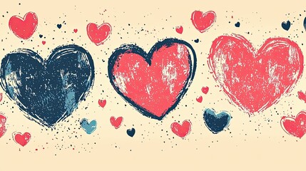Poster - Colorful hearts in various sizes create a playful and cheerful pattern on a light background