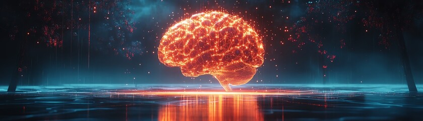 Poster - Futuristic digital brain network with illuminated neural connections