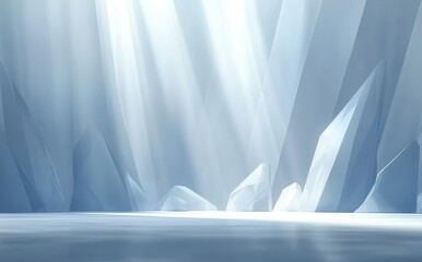 Poster - Serenity of Glacial Landscape with Translucent Ice Formations Bathed in Ethereal Light, Capturing the Essence of Tranquility in an Icy Environment