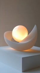 Poster - Illuminated Orb Rests Within a Curving White Form
