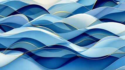 Poster - dynamic blue waves creating mesmerizing flowing patterns with elegant gold accents