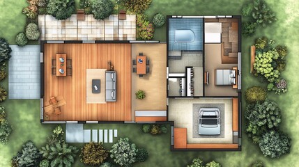 Wall Mural - Floor plan of a modern house showing security system integration