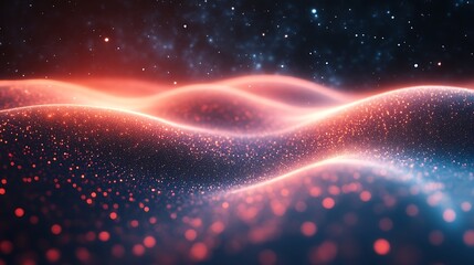 Wall Mural - Glowing Particle Waves Across a Dark Cosmic Background