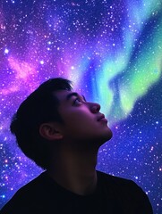 Wall Mural - man admiring stars