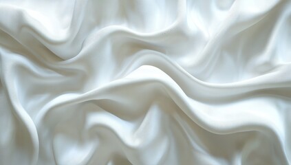 Poster - Elegant White Satin Fabric with Soft Creases and Gentle Waves, Ideal for Backgrounds, Textiles, Fashion, Decor, and Artistic Projects