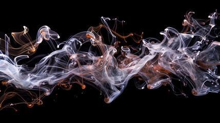 Wall Mural - Abstract flowing smoke with dynamic shapes and glowing highlights on a black background